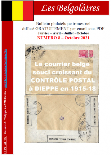 Bulletin les Belgolâtres : Le courrier belge, souci croissant du Contrôle Postal à Dieppe en 1915-1918.