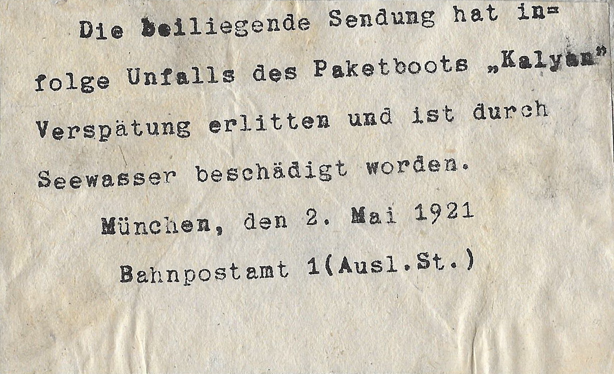 Pièce du mois : Jérôme Bourguignat, « Courriers inondés sur le Kalyan originaires de Syrie et Liban (1921) ».